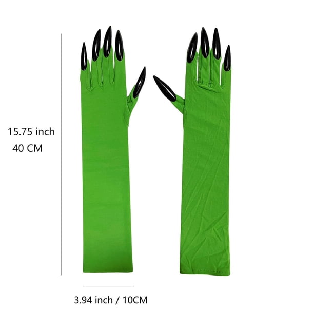 KAKOWELY par de guantes largos con garras, mangas verdes con uñas negras, guantes de pata aterradores, accesorios para disfraz de Halloween para mujer.
