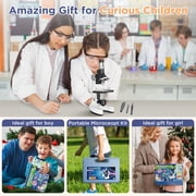 BEBANG 50PCS Kids Microscope Kit, 100X-1200X Compound Microscope Science Kit with LED Light, Carrying Box,
