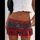 thumbnail image 5 of Minifalda de Encaje Y2K para Mujer, de Tiro Bajo, con Estampado de Leopardo, con Volantes en Contraste, Corta y Holgada, Estilo Enagua. Rojo M, 5 of 7