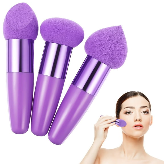 3 Pcs Foundation Sponges Powder Puffs Cosmetic Blending Sponges with Handle Makeup Tools for Women Girls