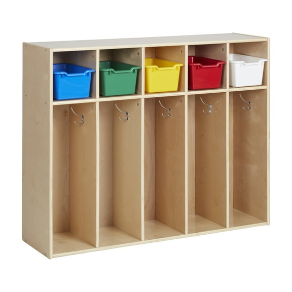 ECR4Kids Streamline 5-Section Toddler Coat Locker and 5 Scoop Front Bins, Cubby Storage, Natural