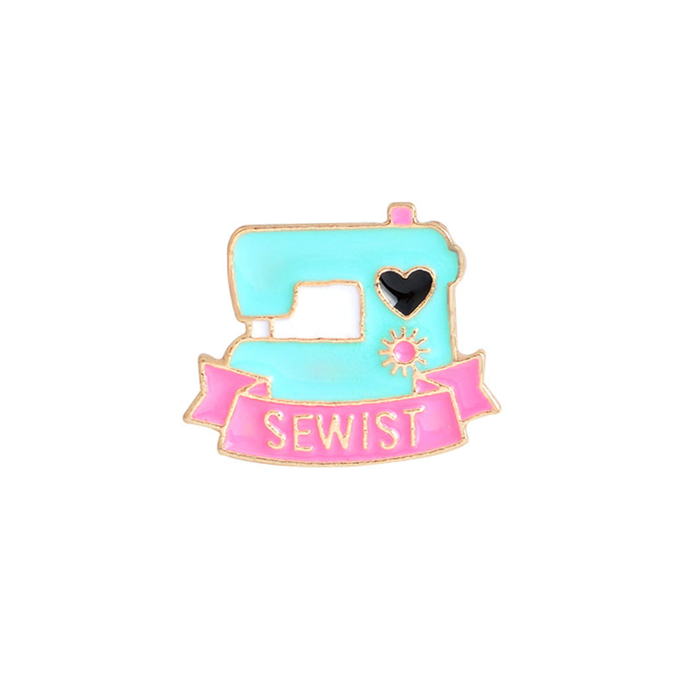 Cute Sewing Machine Style Brooch Cartoon Scissors Needlework Clothes Lapel Badge 