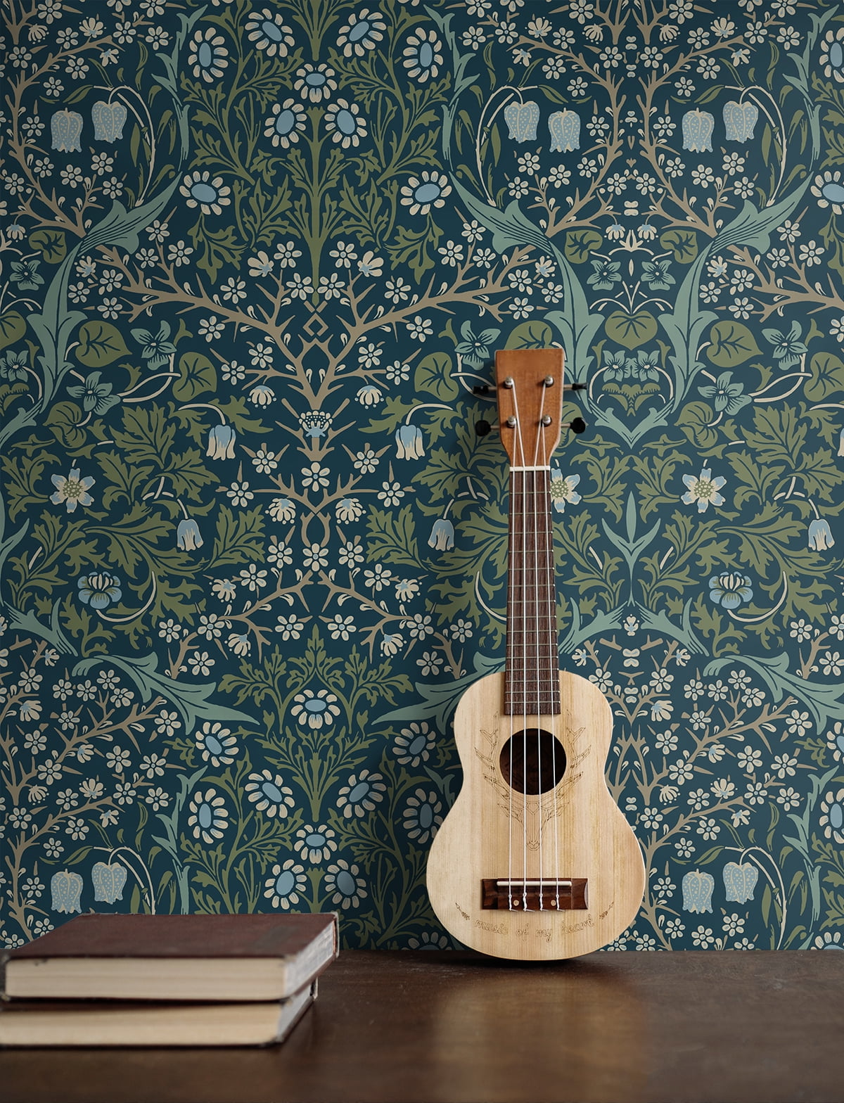NextWall Prussian Blue & Moss Green Victorian Garden Peel and Stick Wallpaper