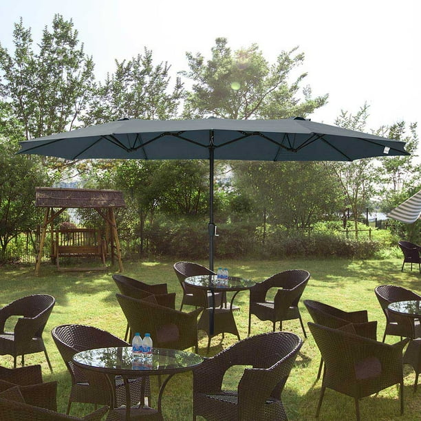 Yescom 14 Double Sided Patio Umbrella Sunshade Crank Outdoor Garden Market Grey Walmart Com Walmart Com
