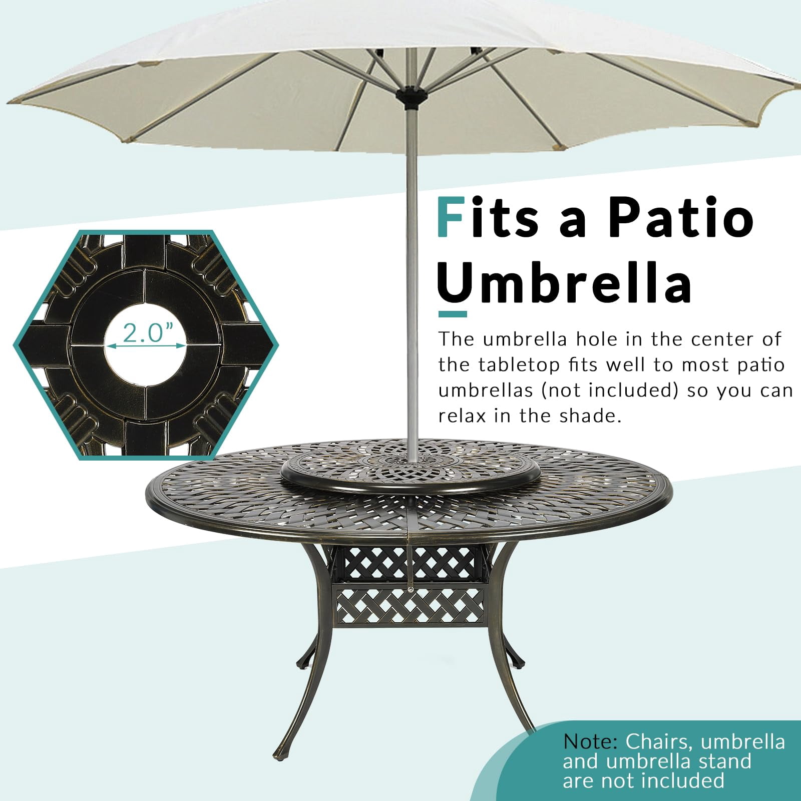 MEETWARM 9-Piece Outdoor Furniture Dining Set, All Weather Cast Aluminum Patio Garden Set- 8 Cushioned Chairs, 61" Round Patio Dining Table with Detachable Lazy Susan, 2" Umbrella Hole, Chili Red