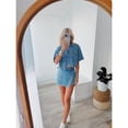 thumbnail image 5 of Women Utility Denim Skirt Set V Neck Short Sleeve Top Outfit, 5 of 6