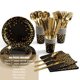 thumbnail image 2 of 175 Uds. Suministros para fiestas con estampado dorado, vajilla desechable para fiestas, incluye confeti de puntos dorados, platos de papel, servilletas, cortadores, 2 of 7