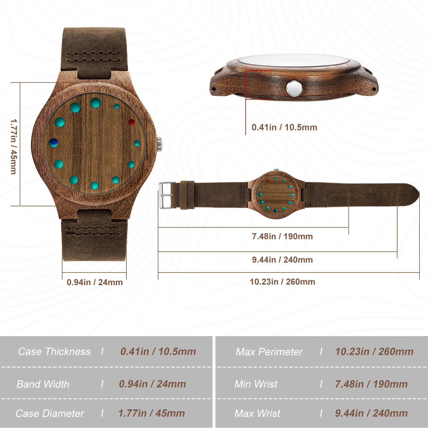 Wooden Watches for Men, Stylish Exotic Wrist Watch with Creative Dial Adjustable Stainless Steel Buckle, Leather Straps, Casual Watches for Man