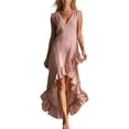thumbnail image 2 of ClodeEU Women's Sleeveless V Neck Linen Ruffle Hem High Low Maxi Dress,Trendy Boho Summer Sundress Pink,Women's Plus XXXL, 2 of 6