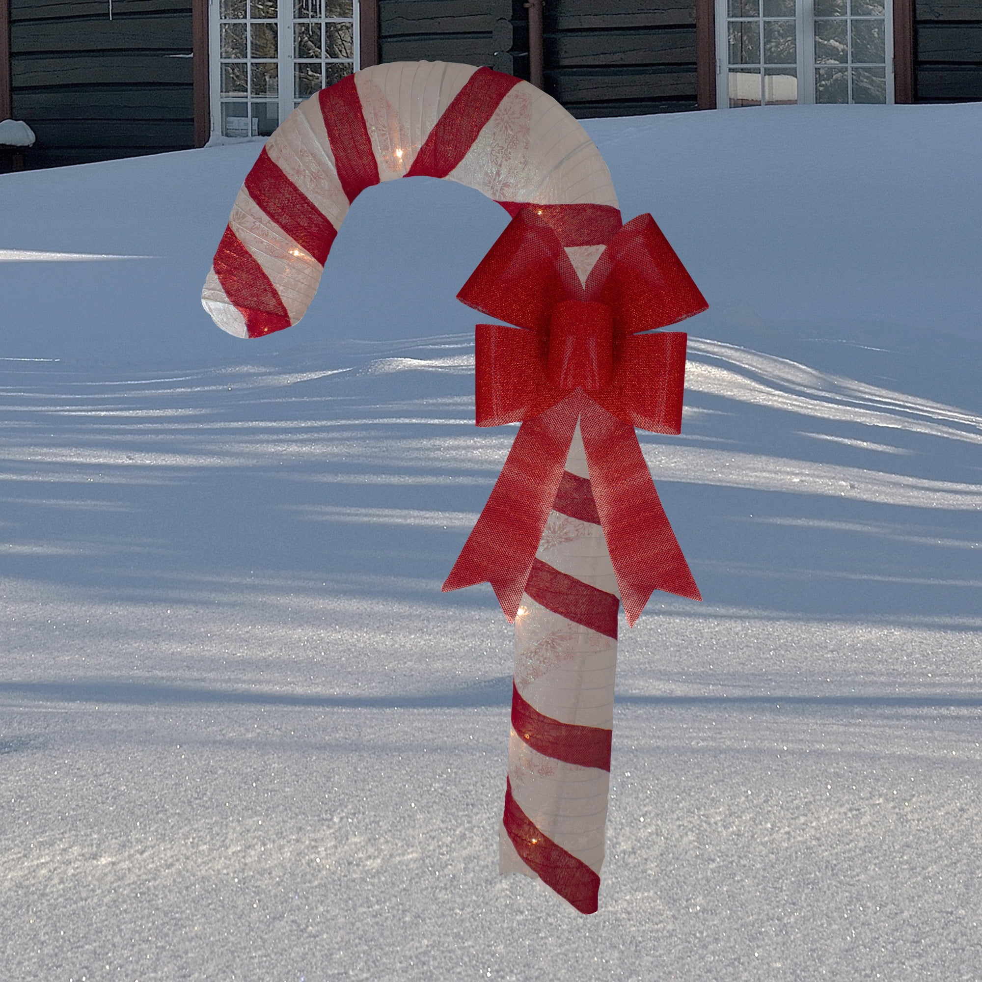 Pre-Lit Striped Candy Cane with Bow Christmas Outdoor Commercial Decoration - 8'