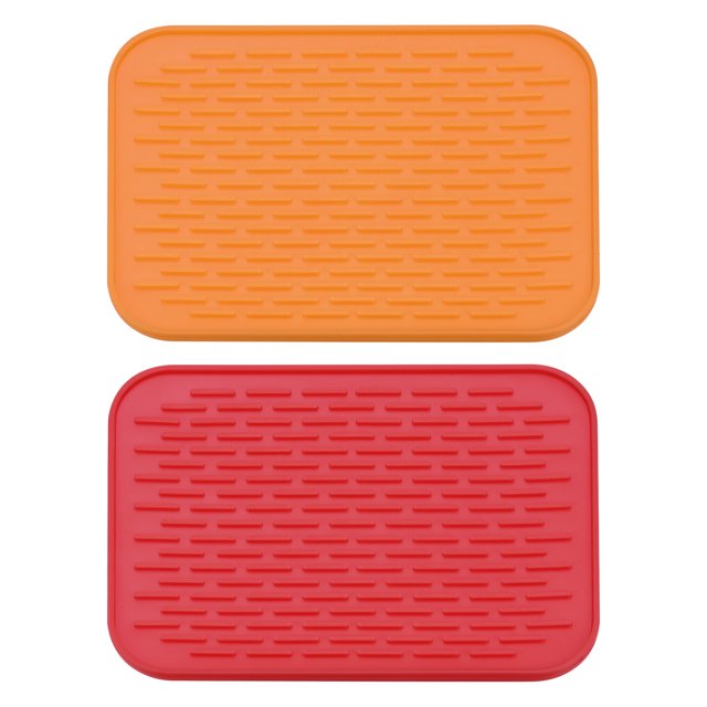 Juego de alfombrillas de silicona para secar platos Unique Bargains 2 piezas 8.5 x 6 pulgadas color Rojo anaranjado