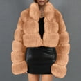 thumbnail image 2 of Odeerbi Faux Furry Coat for Women 2025 Warm Jacket Winter Solid V-neck Outerwear Khaki, 2 of 4