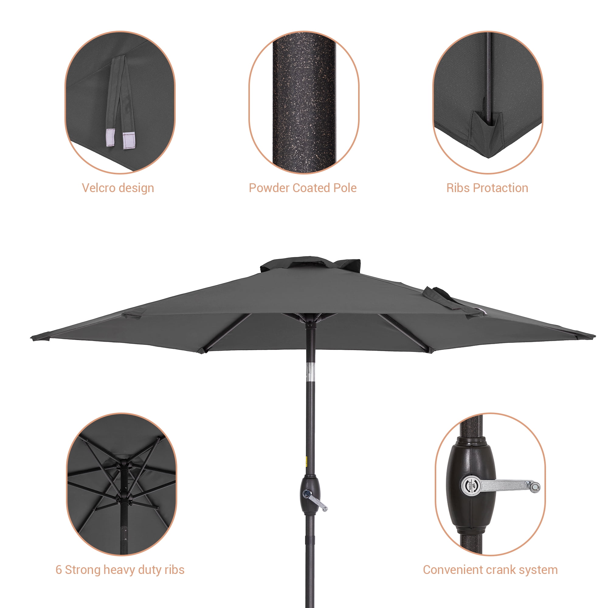 Sonerlic 7.5ft Round Patio Market Umbrella with Steel Frame, Outdoor Table Umbrella for Yard, Poolside and Deck,Anthracite