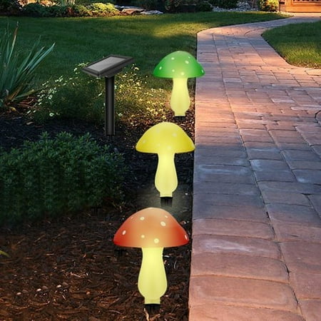 Myfuncorp Outdoor Garden Solar Powered Mushroom 3-Light LED Pathway