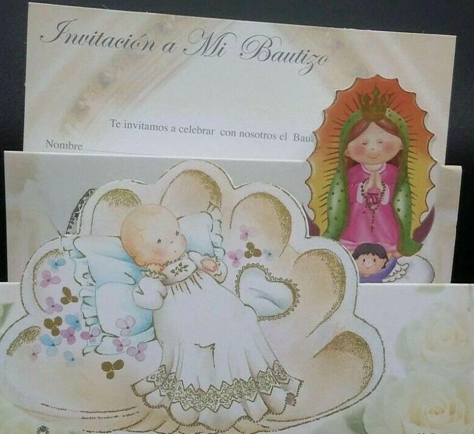CIRCLE- Invitaciones De,A Mi Bautizo (Spanish Baptism Christening Invitations), Favors