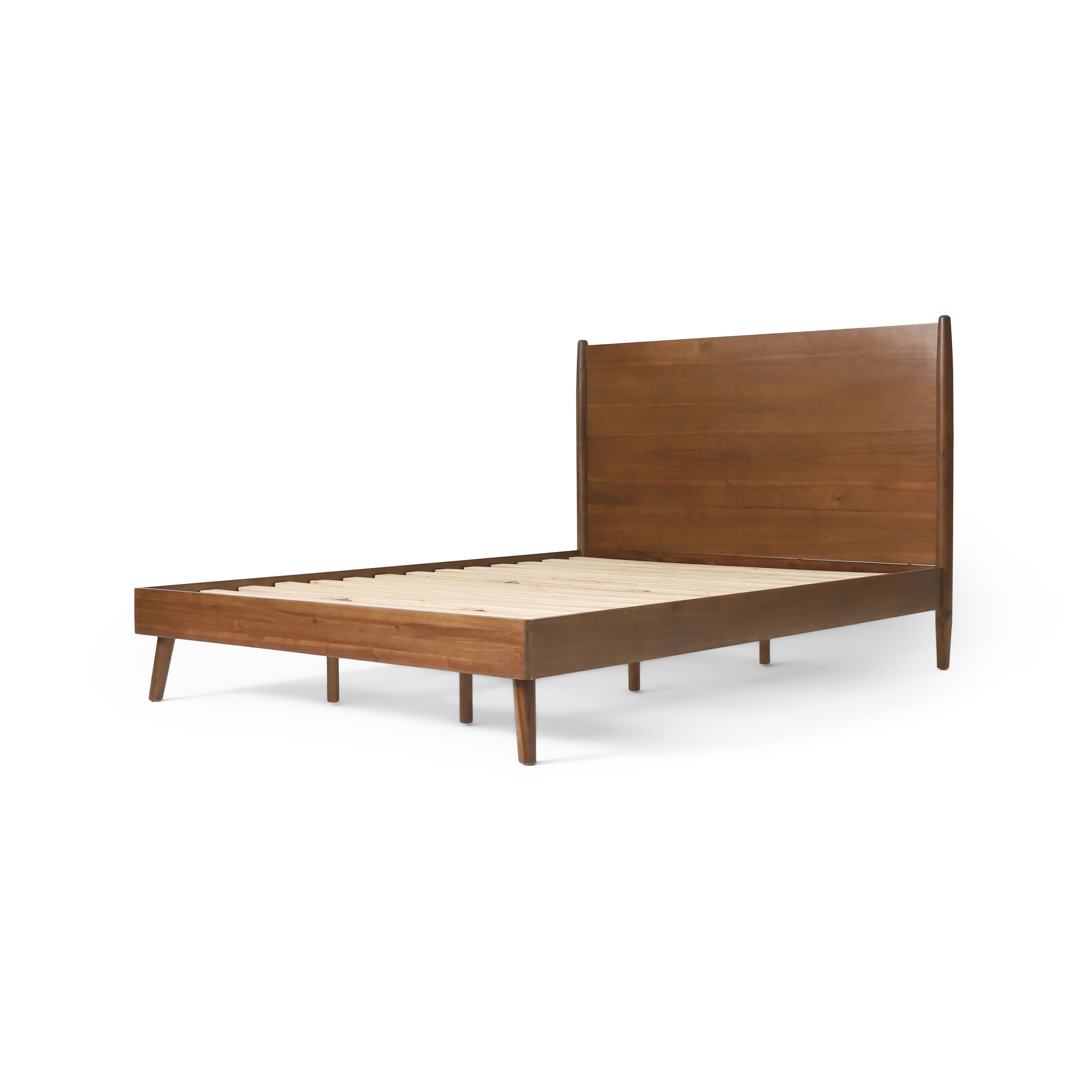 Mintazer King Platform Bed Frame, Mid-Century Bed with Panel Headboard & Splayed Legs, No Box Spring Required, Brown