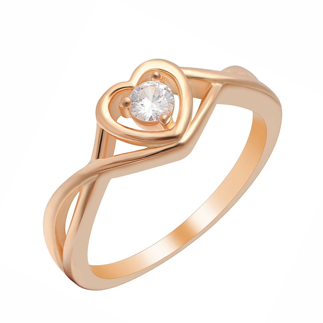 Rose Gold Plated Clear Heart CZ Promise Ring for Women Sterling Silver Engagement Ring Size 7 Gift for Her by Ginger Lyne