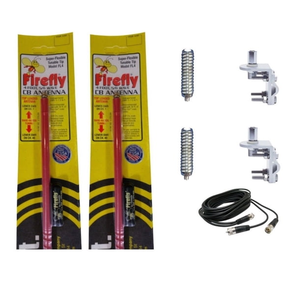 CB RADIO 2 FIRESTIK FL4 R 4FT CB ANTENNA, 18FT DUAL COAX, SPRINGS, BRKTS, STDS