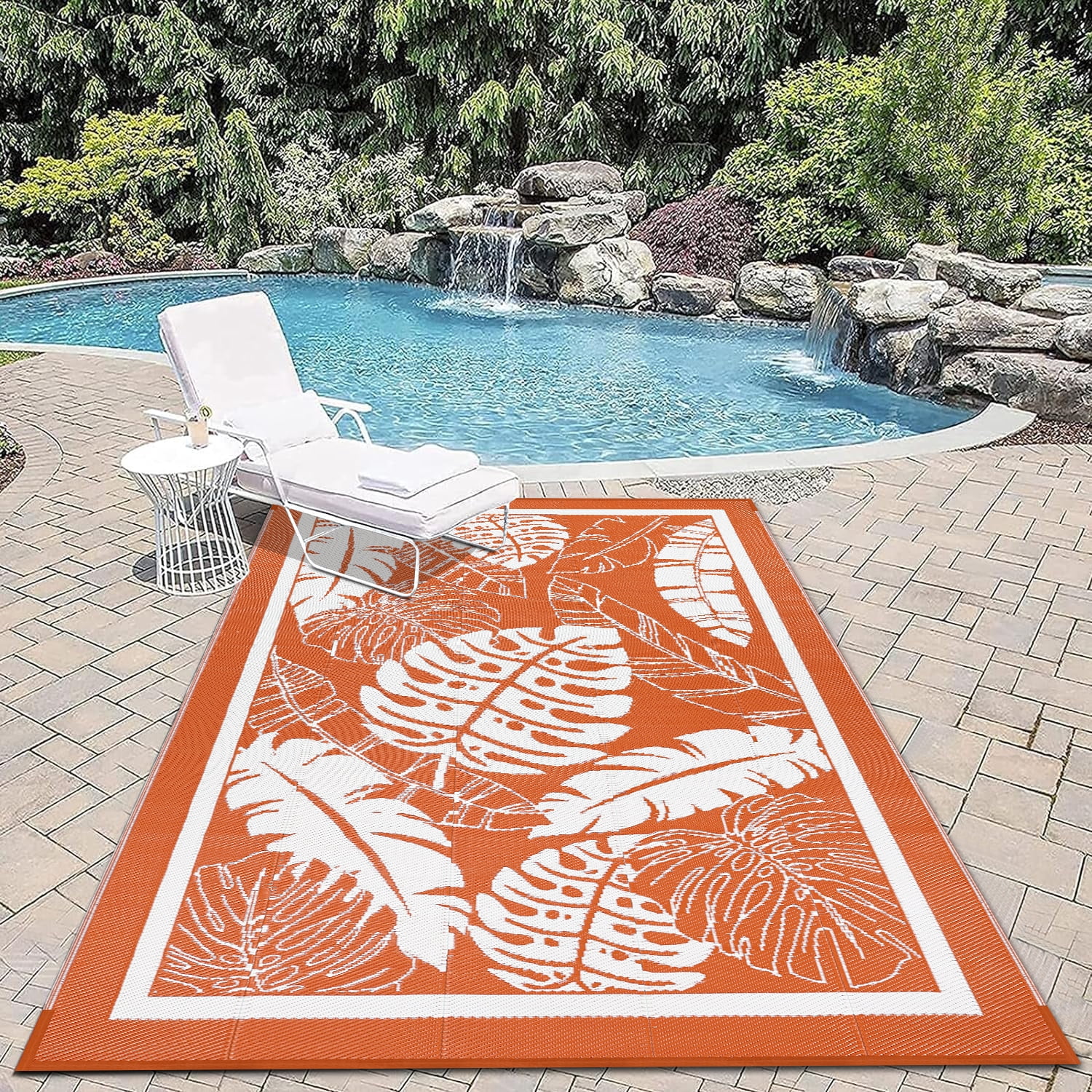 Findosom 6'x9' Outdoor Rug Patios Rug Waterproof RV Outdoor Rug Camping Rugs Reversible Plastic Straw Rug Large Outdoor Mat Outdoor Area Rug for Camping,Balcony Apartment,Patio,Picnic,Beach Orange