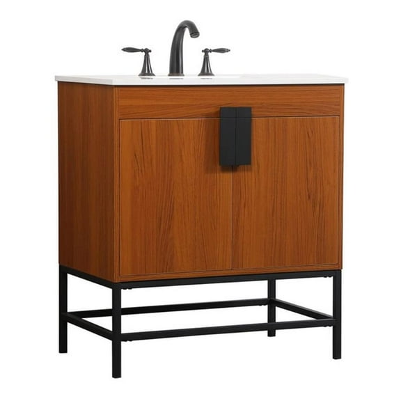 Elegant Kitchen and Bath 30 inch Single bathroom vanity in teak