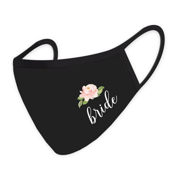 Koyal Wholesale Wedding Face Mask, Floral Bride Design, Black Face Masks with 1 Replaceable PM 2.5 Protection Filter