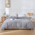 thumbnail image 2 of Move Over Grey Duvet Cover Queen White Pom Poms Quilt Cover Only Ball Fringe Pattern Washed Microfiber No Filling, 2 of 9