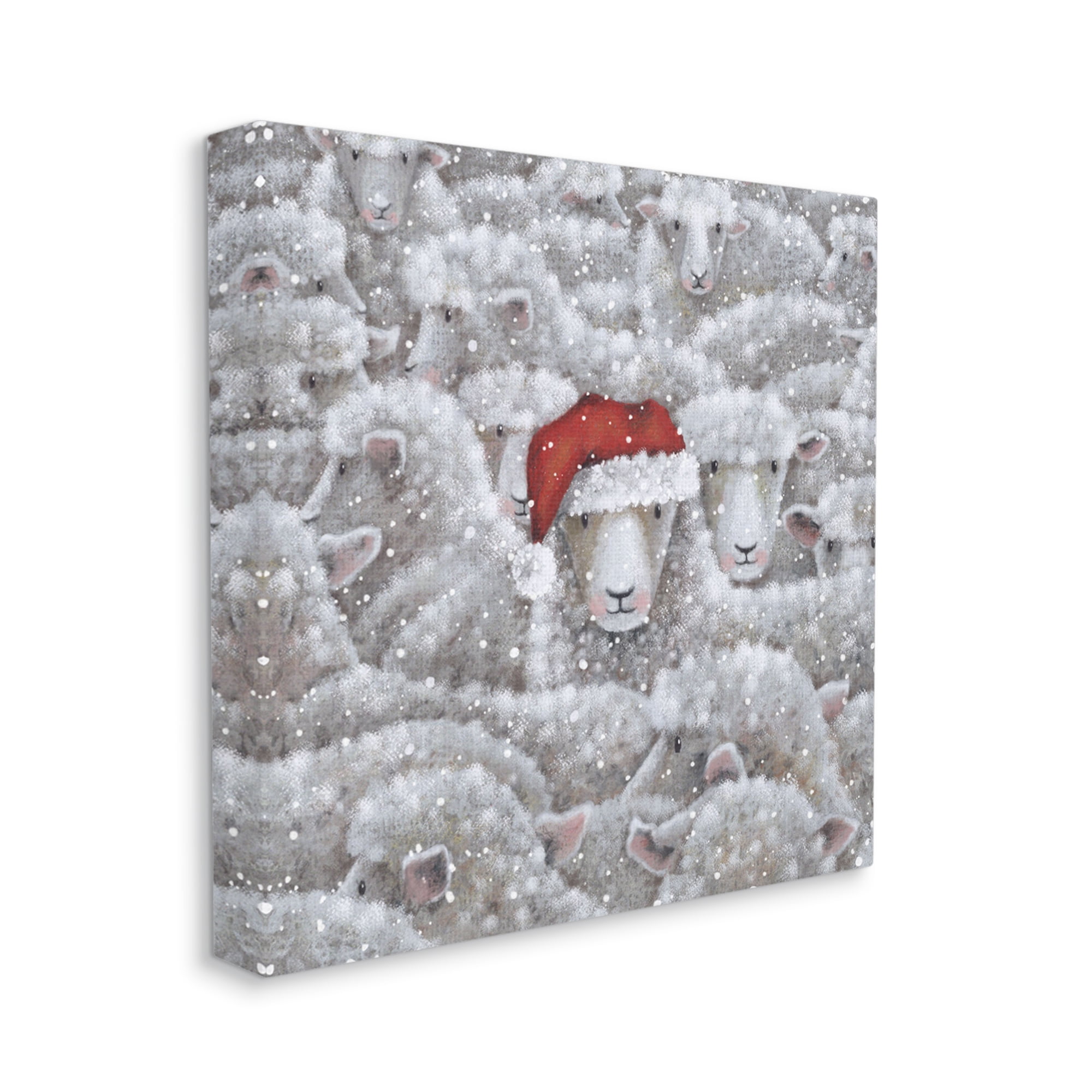 Stupell Industries Sheep with Santa Hat Holiday Painting Gallery Wrapped Canvas Art Print Wall Art, 30 x 30