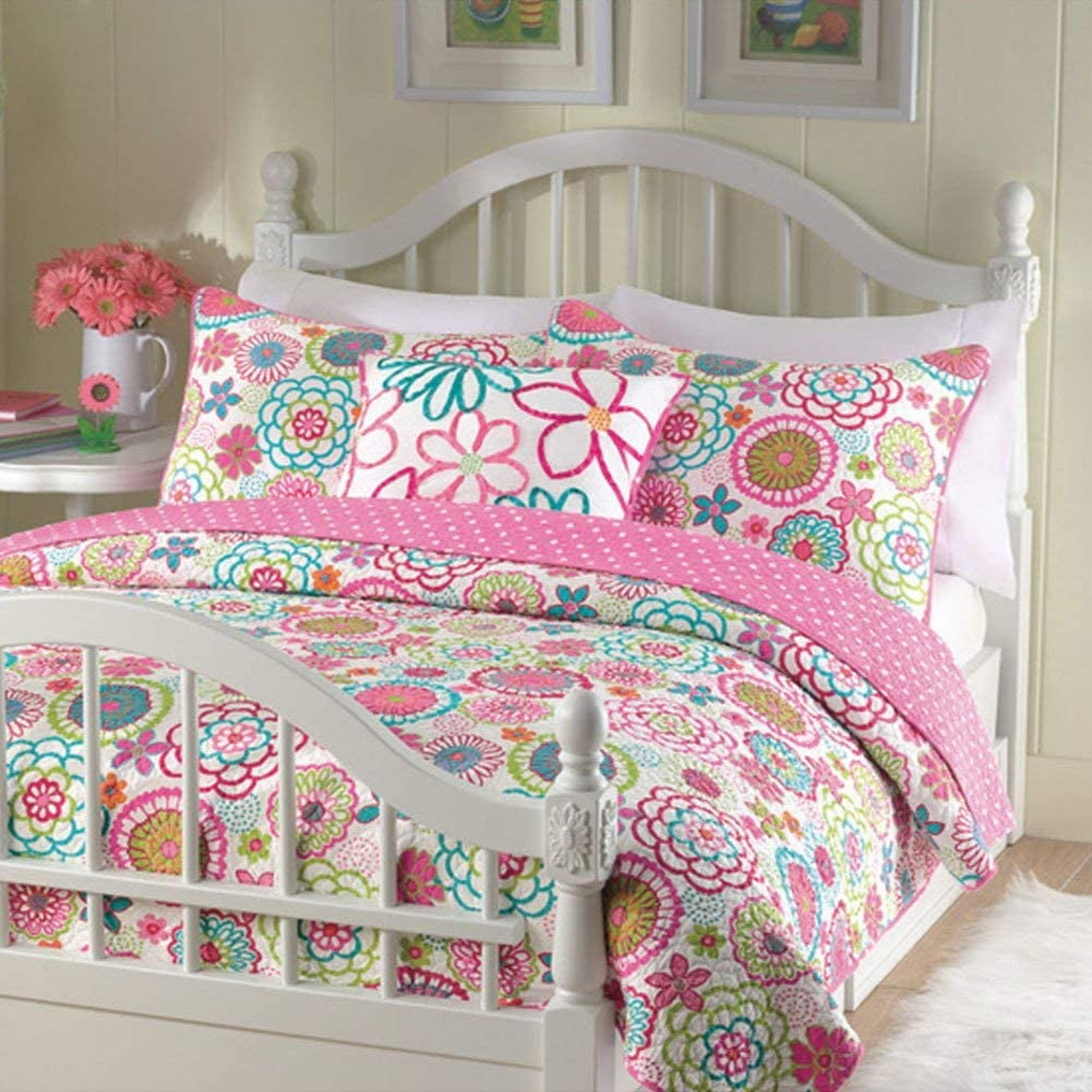 Cozy Line Pink Floral Polka Dot Comforter Set with Floral Decorative Pillow 