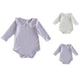 thumbnail image 4 of Odeerbi Infant Girls Long Sleeve Cotton Romper Jumpsuit Fashion Baby New Solid Color Peter Pan Collar Bodysuit Onesie Infant Clothes Purple, 4 of 6