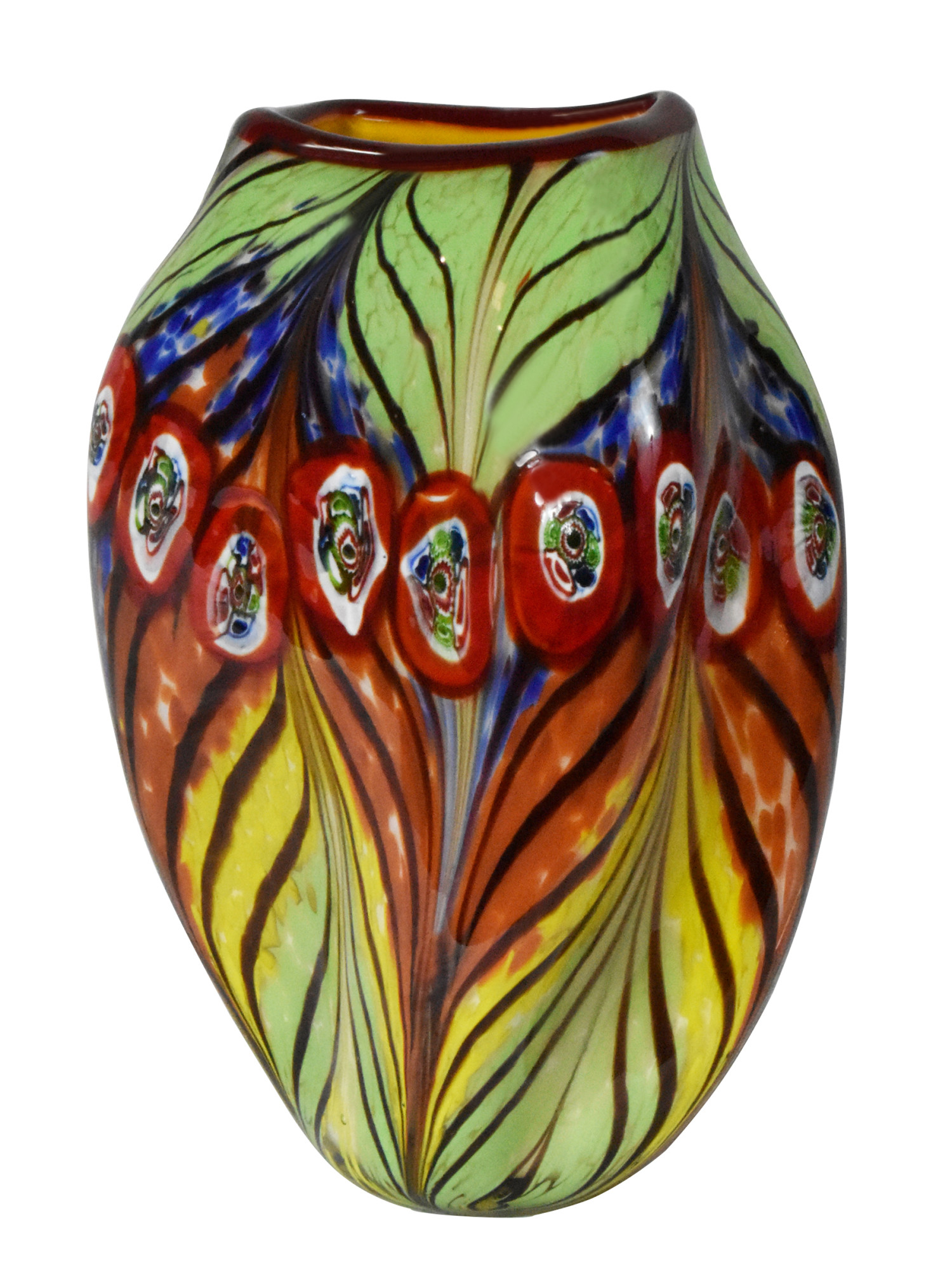 Peacock Feather Glass Vase in MultiColored Finish
