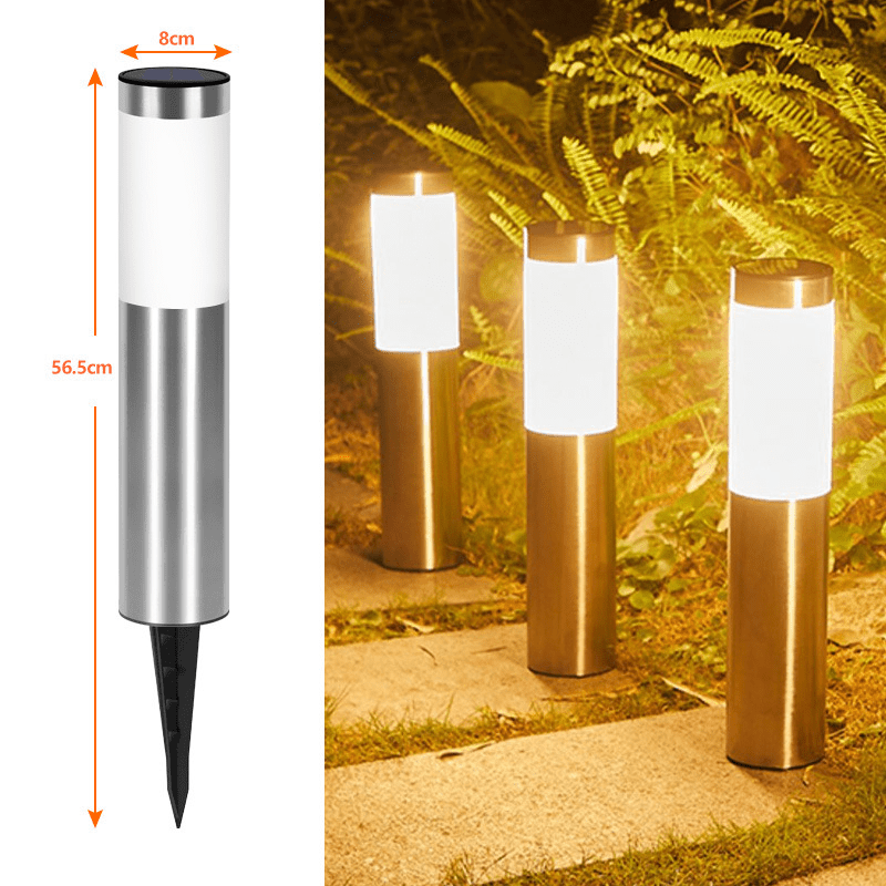 Solar pathway lights outdoor, cylindrical garden lights, auto on/off, waterproof, warm white LED