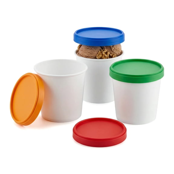 Ice Cream Containers for Homemade, Reusable PP Plastic Ice Cream Storage Containers for Freezer, Leak-Free Ice Cream Containers with Four Spoon
