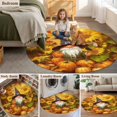 thumbnail image 5 of Round Rugs 5Ft, Fall Gnomes Round Area Rug Washable Indoor Throw Carpet, Thanksgiving Sunflowers Pumpkins Orange Soft Non Slip Circle Rug for Cabinet Bathroom Home Decor Aesthetic, 5 of 8