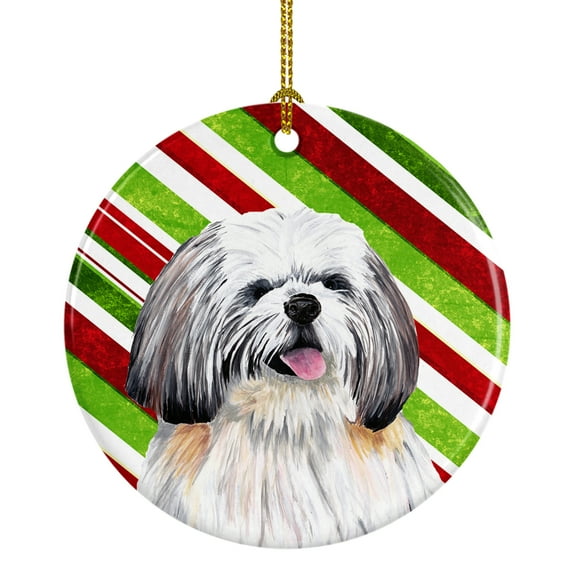 Shih Tzu Candy Cane Holiday Christmas Ceramic Ornament SC9343