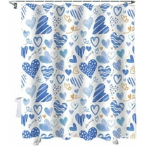Valentine''s Day Shower Curtain Blue Love Heart Shower Curtains for Bathroom Decor Balloon Stripe Spot Romantic Bath Curtains Sets with Hooks for Valentines Day Waterproof 72" X 72"