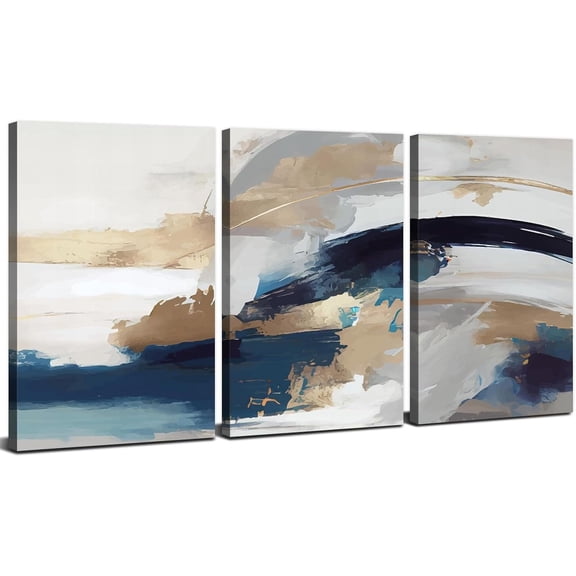 Abstract Canvas Wall Art Gold Tree Wall Decor Teal Forest Scenery Pictures Oil Painting Style Nature Landscape Posters Modern Gold Tree Paintings for Living Room Bedroom (only canvas)