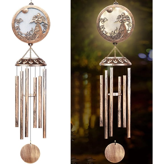 Solar Angel Wind Chimes for Outside-Memorial Wind Chimes- Memorial Wind Chime for Garden/Patio Decor Gifts for Mom Women-Loss of Loved One (33 Inch Deep Tone)