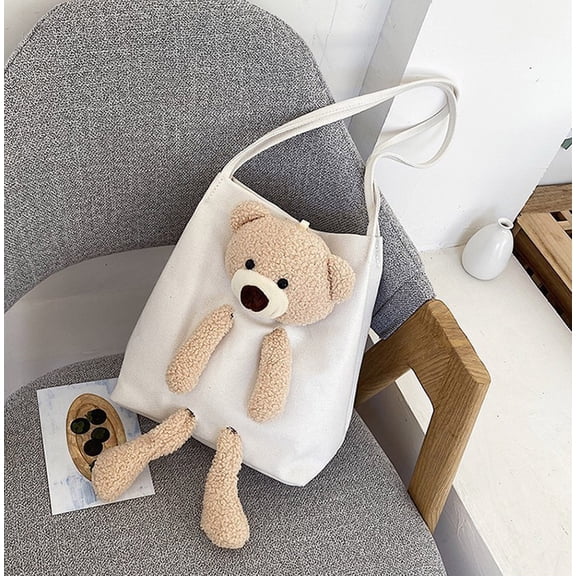 WIZUTIZ Ladies Fashion Minimalistic Pure Color Cute Bear Handbag High Capacity Shoulder Bag for Women Womens Handbags Shoulder Bags Large Solid Bags Waterproof White