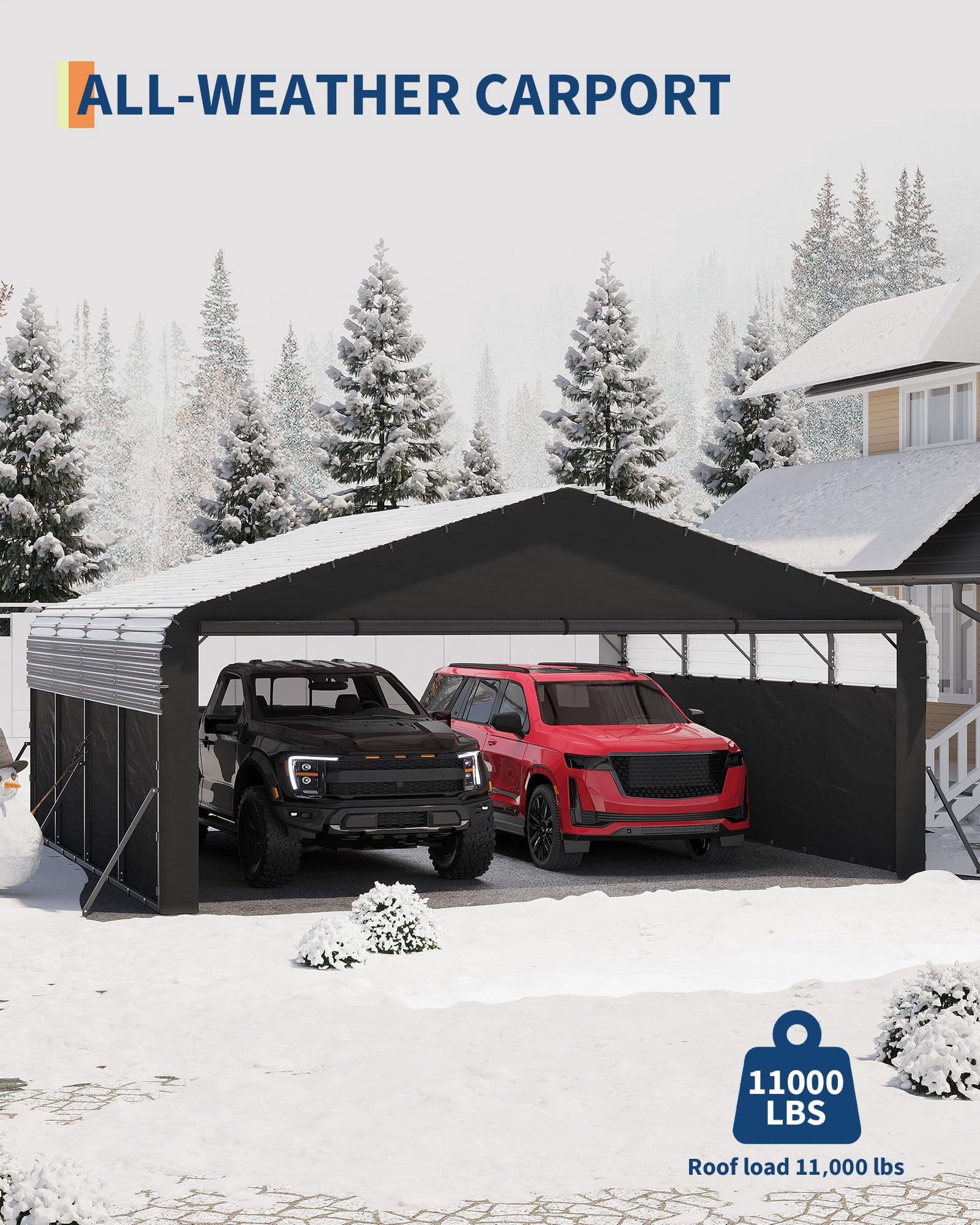 20'X20'X10' Metal Car Port for 2 Cars, Enclosed Carports with 220 g Tarp, All-Weather Use Metal Carport, for Full-Size Pickup Trucks, Bass Boats, and Tractors