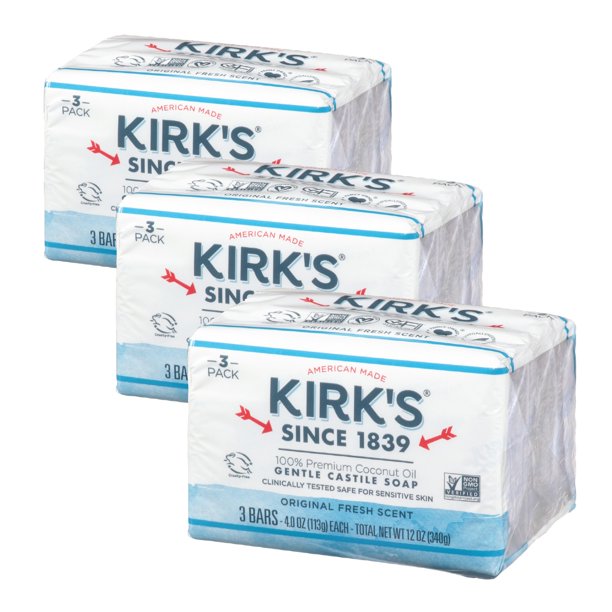 The Original Kirk's Castile Bar Soap Gentle Premium Coconut Oil (Pack ...