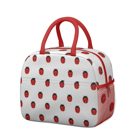 Reusable Ladybug Lnsulated Lunch Bag for Women & Men-Leakproof Water-Resistant Cooler Tote,Large Capacity(10.6x8.7x6.3in)for Work,Office,Travel,Picnic,Beach.