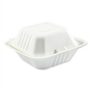 Boardwalk BWKHINGE66NPFA 6 in. x 6 in. x 3.19 in. Sugarcane Bagasse PFAS-Free Food Containers - Tan (500/Carton)