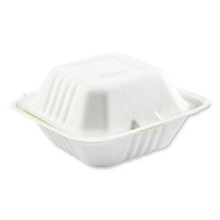 Boardwalk BWKHINGE66NPFA 6 in. x 6 in. x 3.19 in. Sugarcane Bagasse PFAS-Free Food Containers - Tan (500/Carton)