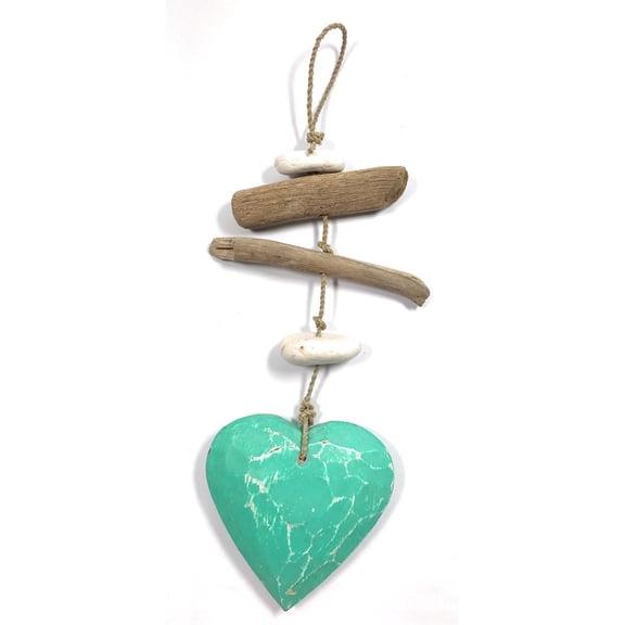 Driftwood Garland Heart w/ White Stone 12" Turquoise | #lis3100630t