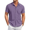 thumbnail image 2 of GceSteap Men's Button Down Short Sleeve Casual Shirts Elastic Wrinkle Free Business Shirt for Summer Casual Top Purple M, 2 of 5