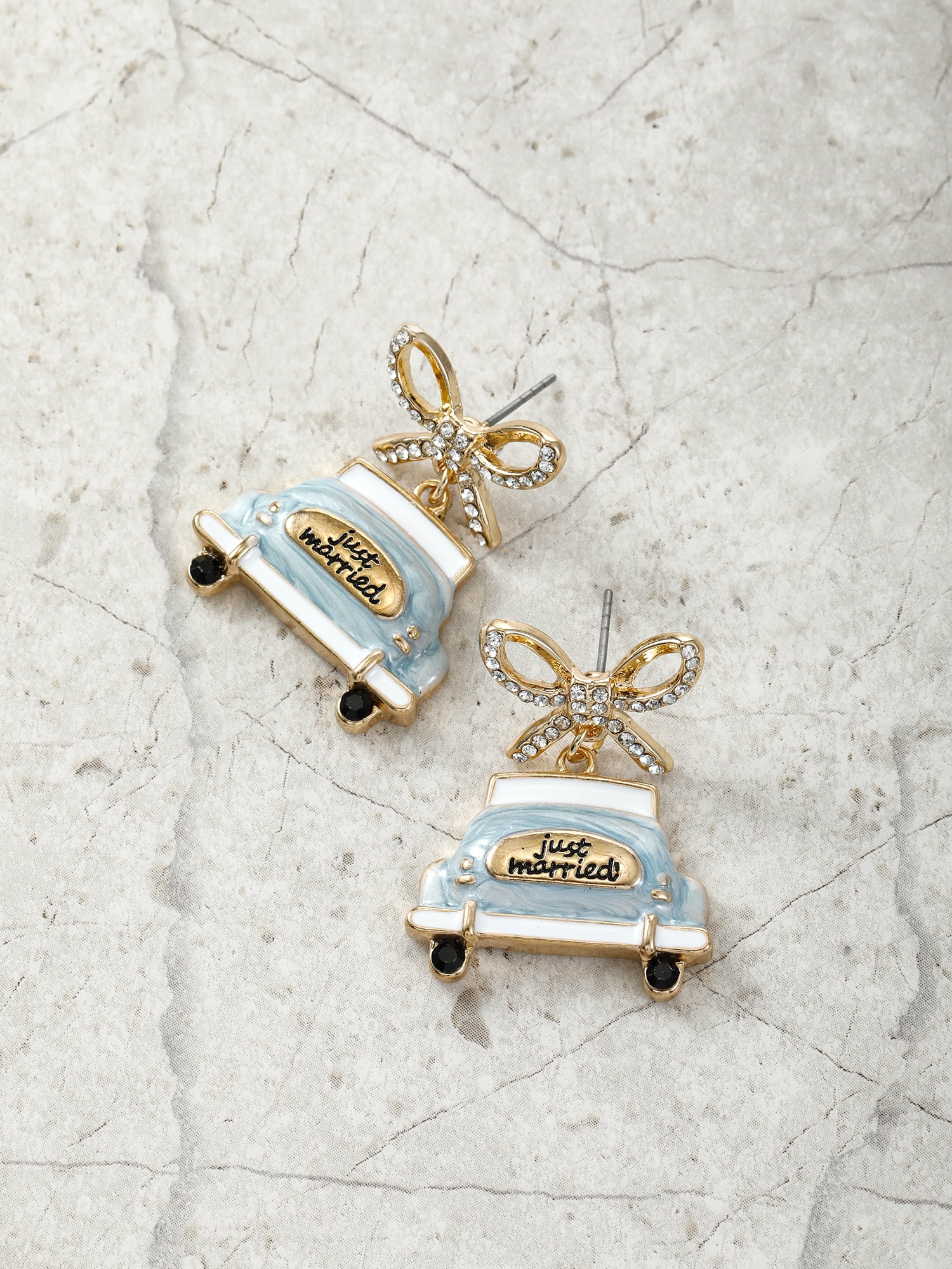 WIT Accessories Women's "Just Married" Car Earrings, Goldtone, 1 Pack