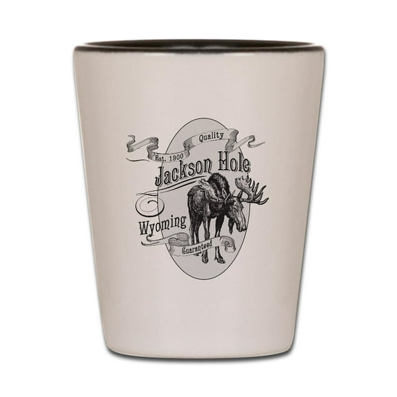 CafePress - Jackson Hole Vintage Moose - White/Black Shot Glass, Unique and Funny Shot Glass