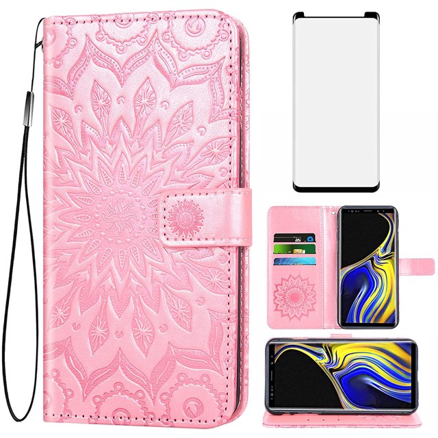 Phone Case for Samsung Galaxy Note 9 Wallet Cases with Tempered Glass Screen Protector Leather Slim Flip Cover Card