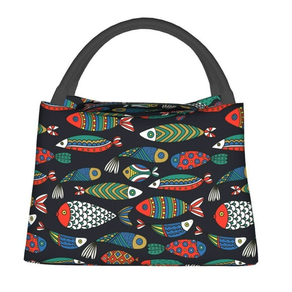 Fotbe Hand Drawn Colorful Fishes Bolsa Térmica Portátil con Estampado, Bolsa de Entrega de Alimentos Aislada, Bolsa Reutilizable de Gran Capacidad para Comidas y Supermercado