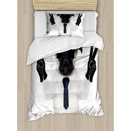 Pug Duvet Cover Set Fancy Looking Pug Victory Sign With Both Paws